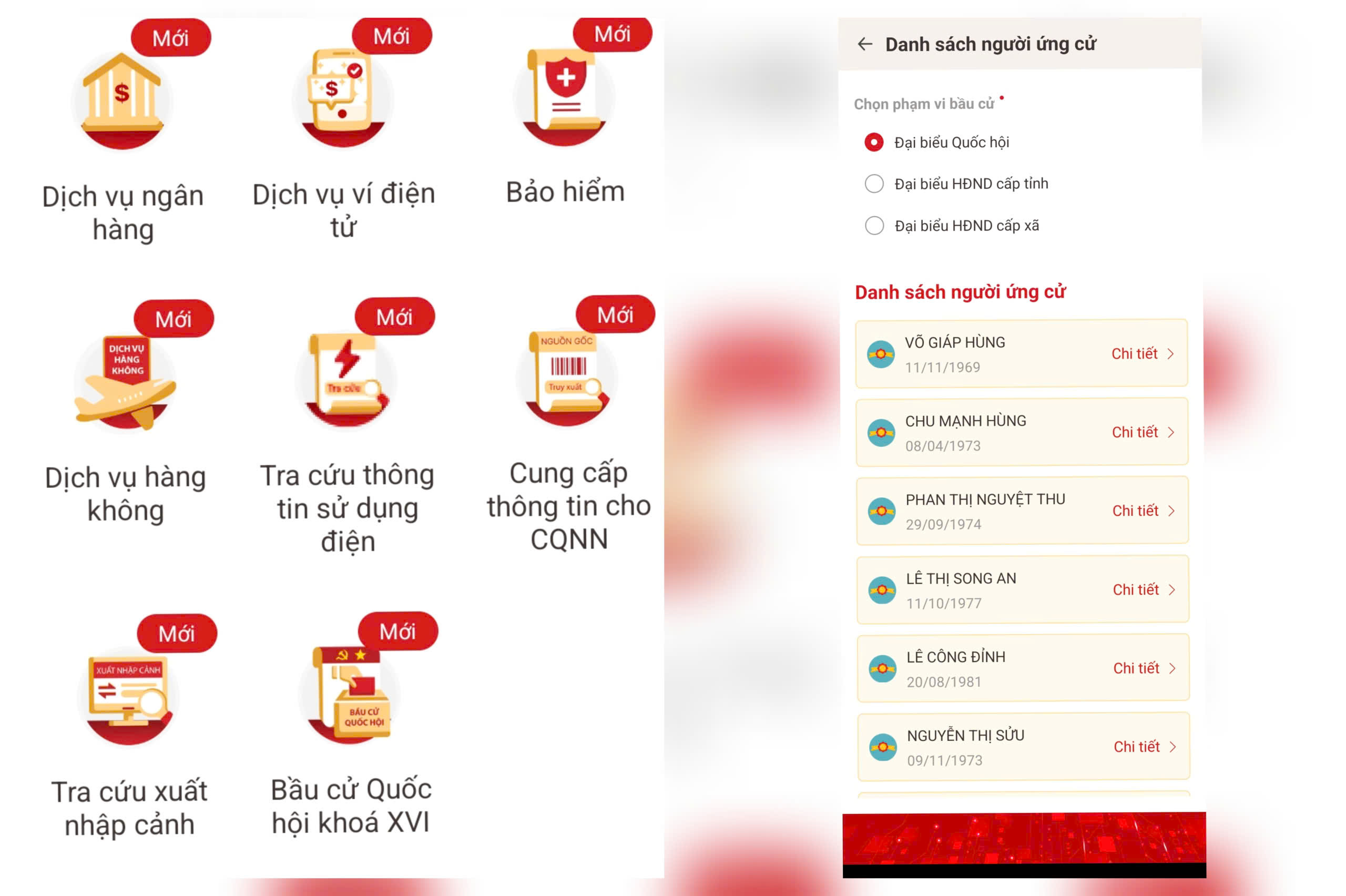 Ứng dụng VNeID cập nhật danh sách người ứng cử đại biểu Quốc hội khóa XVI